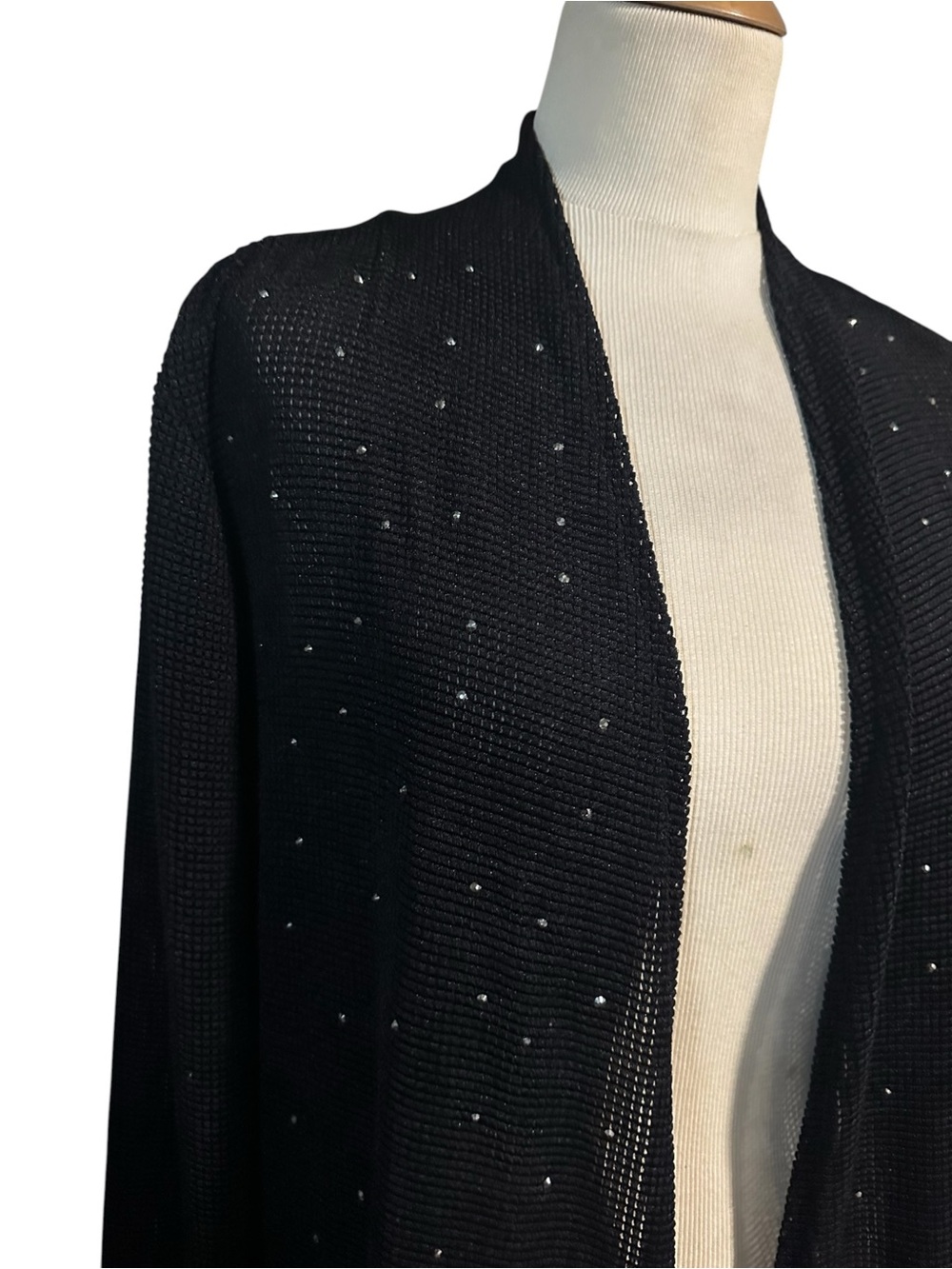 Slim Factor by Investments Open-Front Sparkle Cardigan Sweater NWT Black Size L - Picture 2 of 4